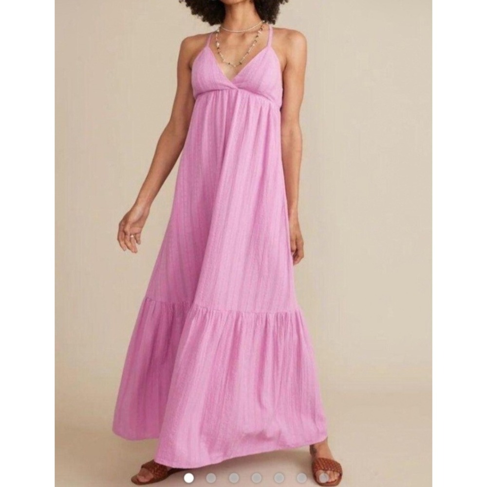 Marine Layer Maxi Dress Kaia S Lilac Dobby Stripe Tie Tiered Boho Resort Cotton
